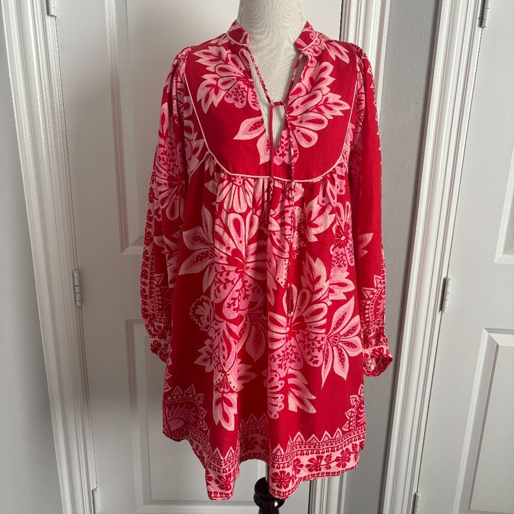 NWOT Farm Rio Flora Tapestry linen-blend minidress XS